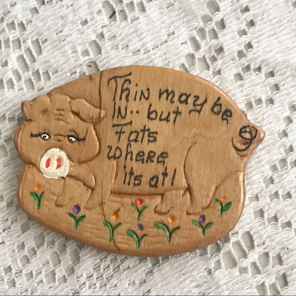 Vintage hand painted Pig Refrigerator magnet wood